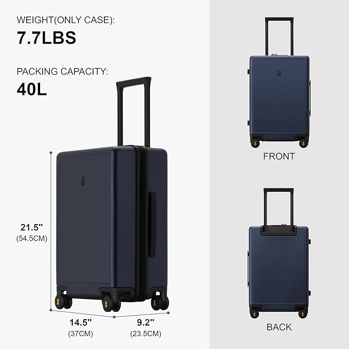 LEVEL8 Elegance Carry-on Suitcase, 20 Inch Carry on Luggage, Hardside Large Suitcases with Wheels, Tavel Bag with Tsa Lock, Navy Blue