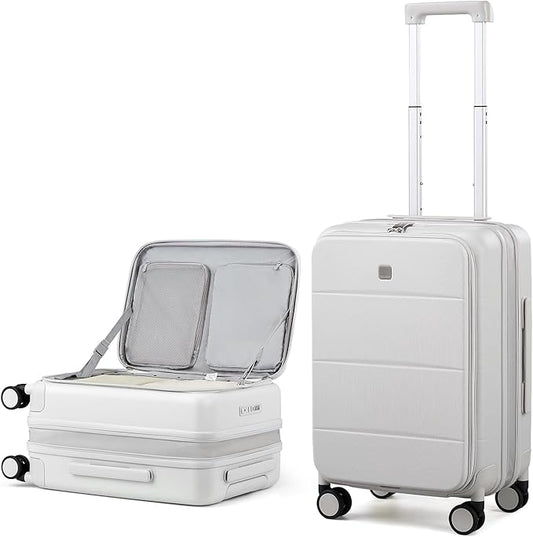 MILADA Expandable Carry On Luggage with Spinner Wheels PC Hard Shell Suitcases 20 Inch Top Opening Travel Suitcase with Wheels TSA Approved Luggage Trunk Rolling Carry-On, White