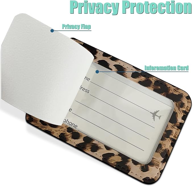 2 PCs Leopard Print Luggage Tag, Suitcase Tags with Privacy Flap and Metal Loop, Luggage Tags for Suitcases, Identifiers Travel Essentials Bag Tag, Travel Gifts for Women Girls Friends Mom
