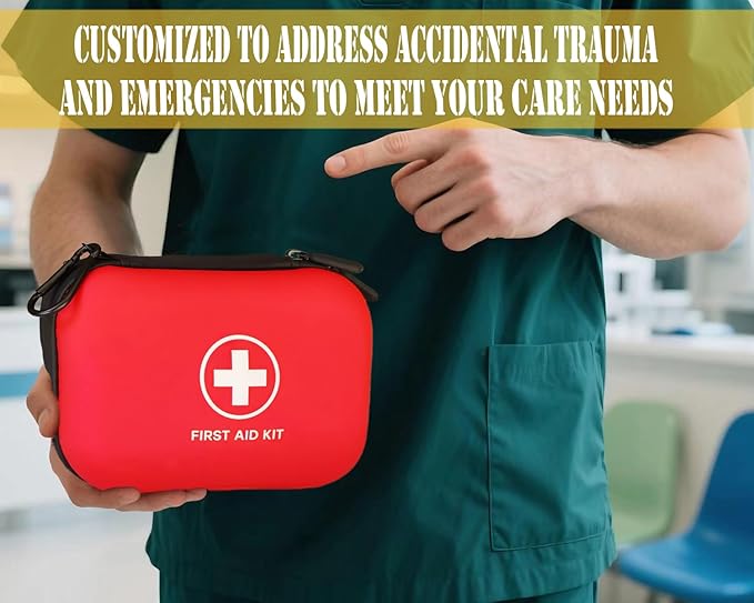 First Aid Kit 196 Piece Waterproof Hard Shell Portable Survival Kit for Home, Camping, Cars, Hiking, Travel, Outdoor, Adventure Emergency Medical Kits (Red)