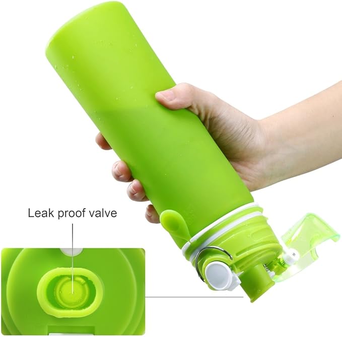 Valourgo Collapsible Water Bottle, Silicone Foldable with Leak Proof Valve BPA Free, Aqua Blue, 21 oz
