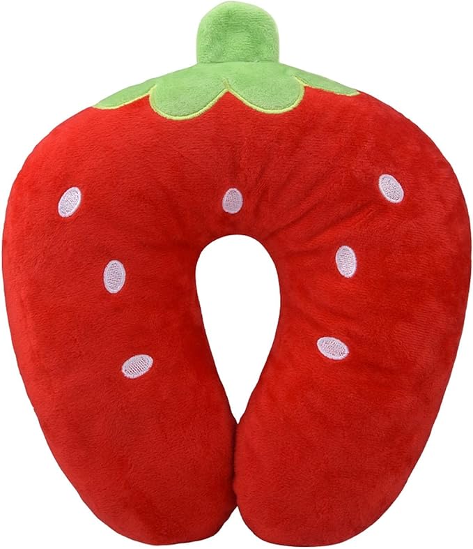 EKDJKK Travel Pillow for Kids, Cute Animal Neck Pillow Support U Shaped Cushion Plush Soft Rest Reading Pillow Sleeping Pillow for Airplane Train Car (Strawberry)