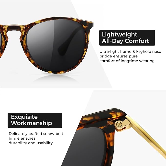 SUNGAIT Premium Vintage Round Sunglasses for Women Men Classic Retro Trendy Style