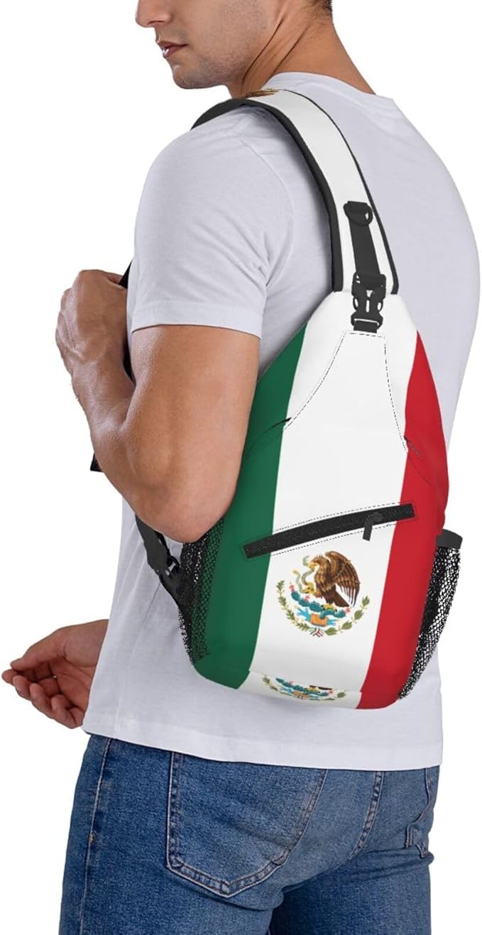 QFXUYNG Mexican Flag Adult Sling Bag Unisex Chest Bags Crossbody Backpack Casual Daypacks Shoulder Bag for Women Men Cycling Hiking Travel