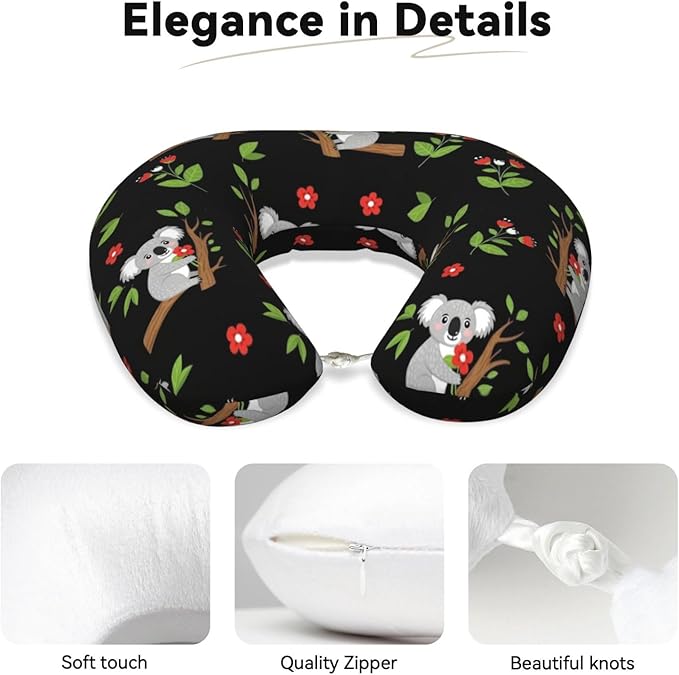 Travel Pillow for Boys and Girls, Comfortable Neck Chin Head Support Cushion Leaves Flowers Cartoon Koala, Comfortable for Airplanes Car Sleeping Rest
