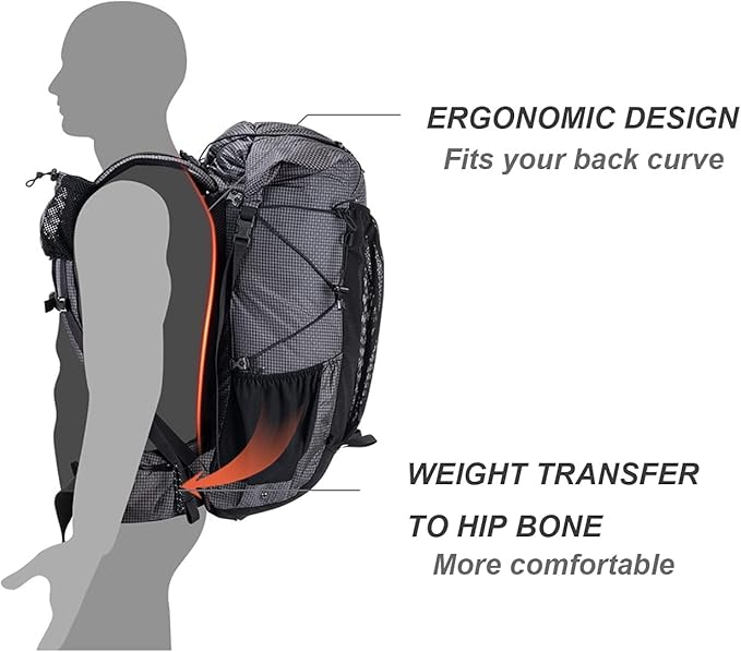 Naturehike Hiking Camping Backpack 45L/65L Lightweight Internal Frame with Rain Cover for Backpacking Outdoor Sports ((40+5) L Black, (40+5) L)