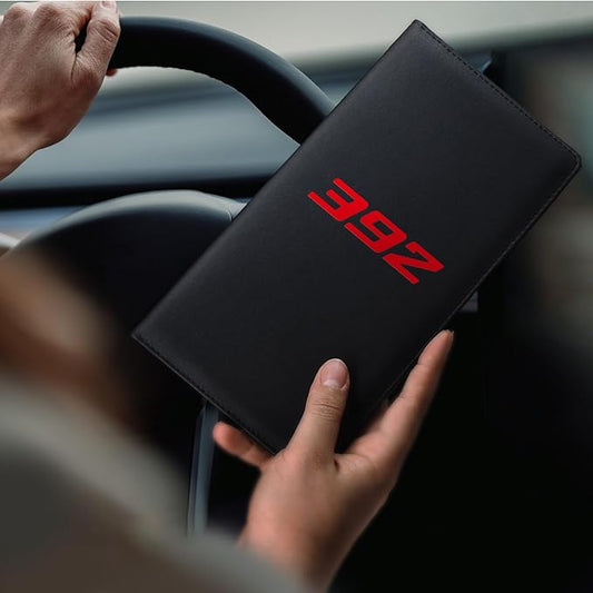 Leather Car Registration and Insurance Cards Holder Compatible with Dodge Challenger Durango SRT 392 Cars, Vehicle Glove Box Car Organizer with Magnetic Shut, Documents License for 392 Owners