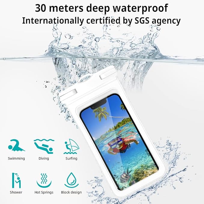 CACOE [Not Floatable] Universal Waterproof Phone case 2 Pack-Up to 7.2",Waterproof Phone Pouch with Adjustable Neck Lanyard,IPX8 Cellphone Dry Bags for Vacation Beach（Black+White）