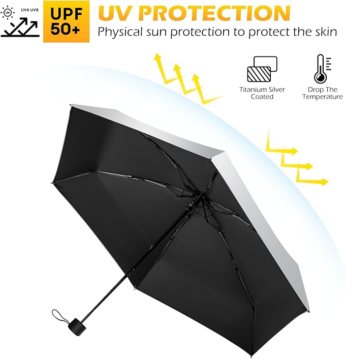 Travel Mini UV Umbrella for Purse Handbag Backpack in Small Size Sun & Rain Protection Compact Lightweight Tiny Pocket Umbrella for Kids Women Men