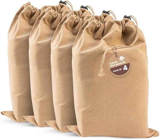 LFH Cotton Rich Shoe Storage Bags with Drawstring, Dustproof Breathable Reusable Organizer, Perfect For Travel, Dorm, Hotel, College, Gym, Easy to Carry, Machine Washable 12"x17" (Pack of 4) - Beige