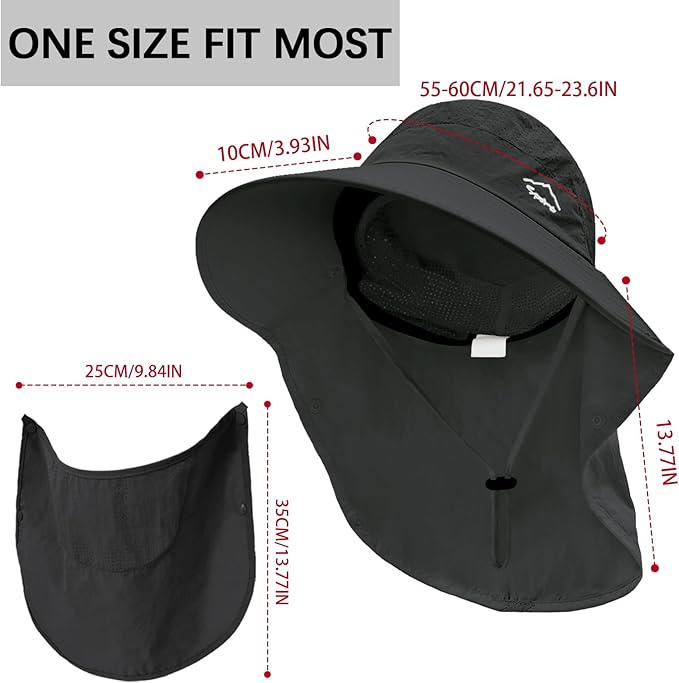 Rosoz Sun Hat for Men Women with Neck Flap,Wide Brim UPF50+ Fishing Hat with Detachable Face Cover Outdoor Sun Protection Hat