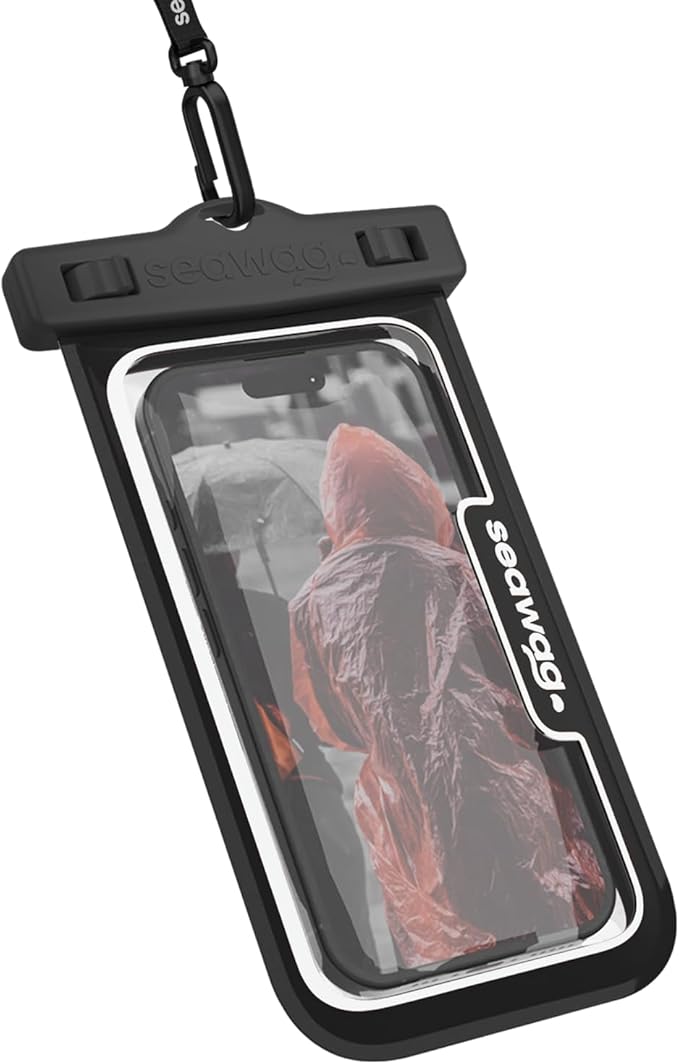 SEAWAG Next Waterproof Phone Case with Lanyard, Floating IPX8 Pouch for iPhone 17 16 Pro Max 15 14 13 12 11 and Samsung Galaxy S25 S24, Beach Cruise Travel Essentials, 1 Pack Blackwhite