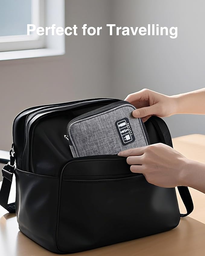 Luxtude Electronics Organizer, Portable Cable Organizer Bag for iPad 7.9'', Double Layer Travel Tech Bag&Cord Storage, Compact Cord Case&Charger Pouch,Electronics Carring Case for Phone/USB