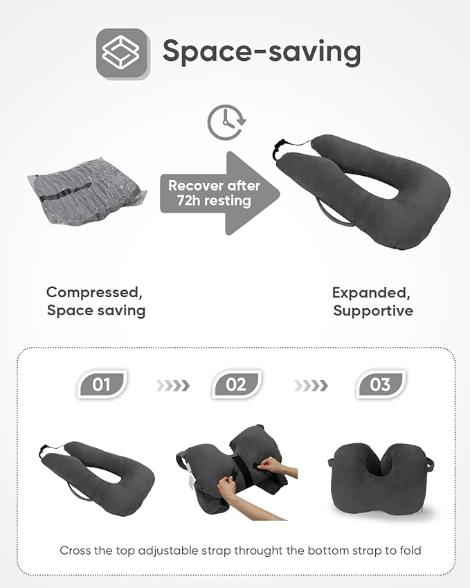 Car Travel Pillow for Kids Adults, Raised Padding Head and Neck Support Car Seat Sleeping Pillow for Toddlers, Portable U Shaped Body Pillow for Car Seat On Road Trip (Dark Gray)