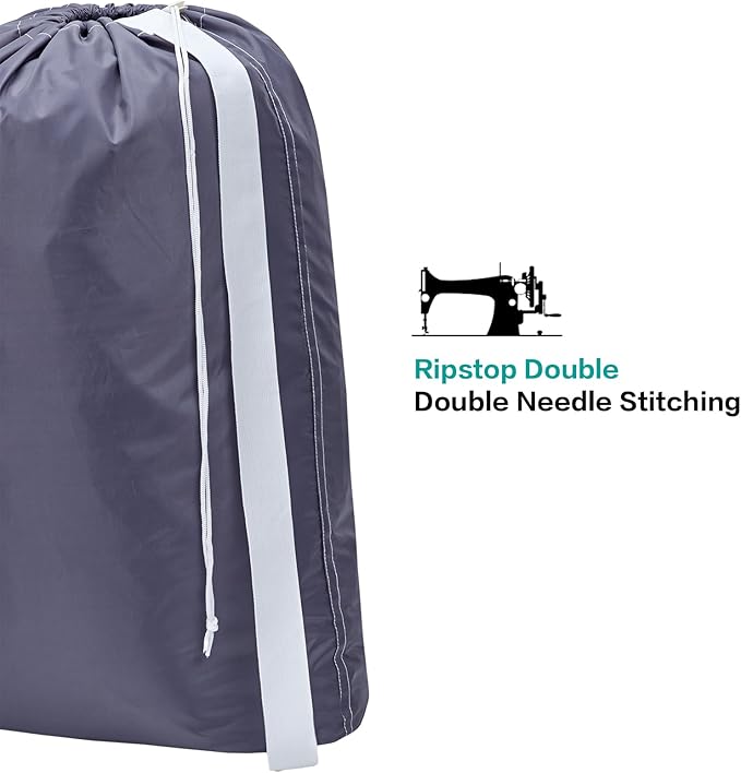 HOMEST XL Nylon Laundry Bag with Strap, Large Dirty Garments Organizer, Easy Fit a Hamper or Clothing Basket, Can Carry Up to 4 Loads of Clothes, Gray