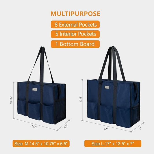 TOPDesign Utility Water Resistant Tote Bag with 13 Pockets, Top Zipper Closure & Thick Bottom Support, for Working Women