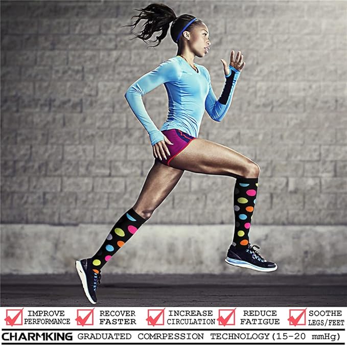 CHARMKING Compression Socks for Women & Men Circulation (8 Pairs) 15-20 mmHg is Best Support for Athletic Running,Cycling