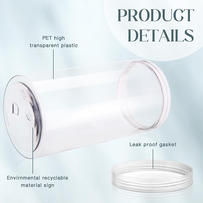 SATINIOR 12 Pack 32 oz Plastic Container Jars with Lids Round Clear Travel Cosmetic Container Slime Jars for Toiletries, Lotion, Cream, Ointments, Makeup, Rhinestone, Samples, Kitchen Storage(Clear)