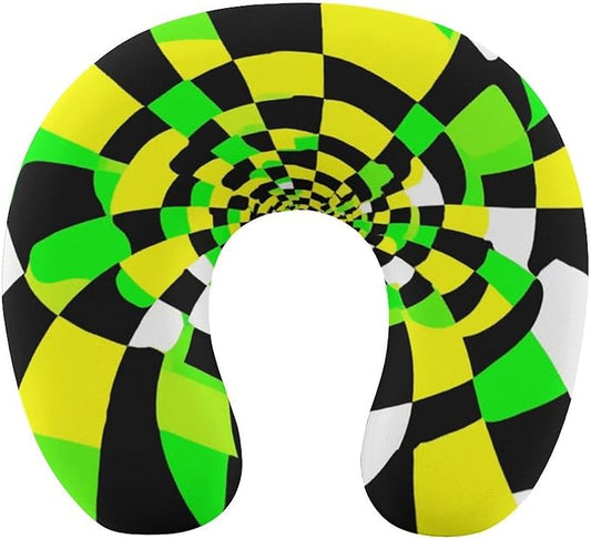 Women’s Travel Pillow U-Shaped Memory Foam Neck Rest, 3D Realistic Abstract Green Pattern U-Shape, Washable Airplane Car Support