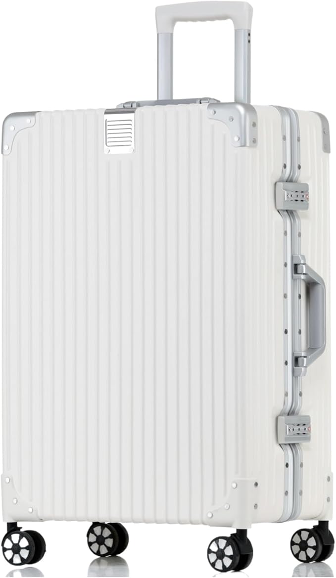 HotWay 28 Inch Checked in Luggage with Aluminum Frame,PC Hard Shell Suitcase with Spinner Wheels and TSA Lock, Large Suitcase for Travel, White