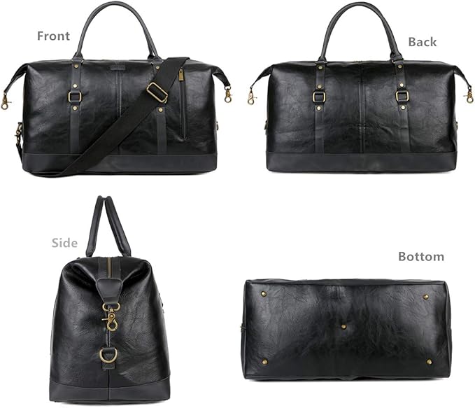 BAOSHA Faux Leather Travel Duffel Tote Bag Overnight Weekender Bag for Men and Women HB-14 (Black)