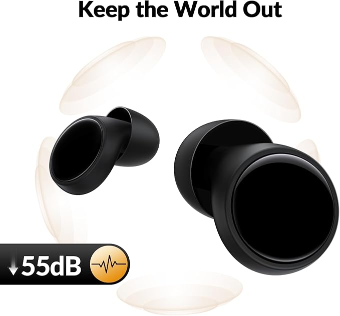 55dB Ear Plugs for Sleeping Noise Cancelling, Noise Reduction Earplugs for Sleep, Snoring, Reusable Noise Cancelling Ear Plugs for Concerts, Work, Airplane, Silicone Sleep Earplugs with 8 Tips Black