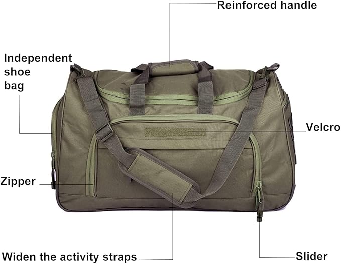 HYKING Gym Bag for Women & Men Tactical Duffle Military Weekender Work Out Lightweight Waterproof Sports Tote Shoe Pocket Green