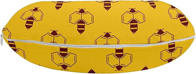 Ambesonne Queen Bee Travel Pillow Neck Rest, Geometric Honey Lover with Wings Nature Theme Bumblebee Design, Memory Foam Traveling Accessory for Airplane and Car, 12", Earth Yellow Seal Brown