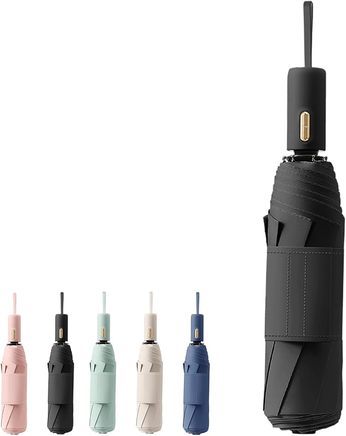 French Style Travel Compact Folding Umbrella with 7CM(2.76in) Hook and Loop Strips/8Ribs/Lightweight Portable/Auto Open Close/UV Protection/UPF 50/Parasol/Waterproof/Rain Sun/Backpack/Car/Women Kid