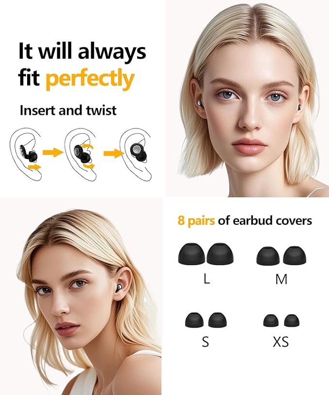 Sleep Noise-Canceling Earplugs 50dB Noise Reduction 4 Ear Tip Sizes Reusable Noise-Canceling Earplugs Silicone Hearing Protection Gear Ideal for Work and Travel (Black)