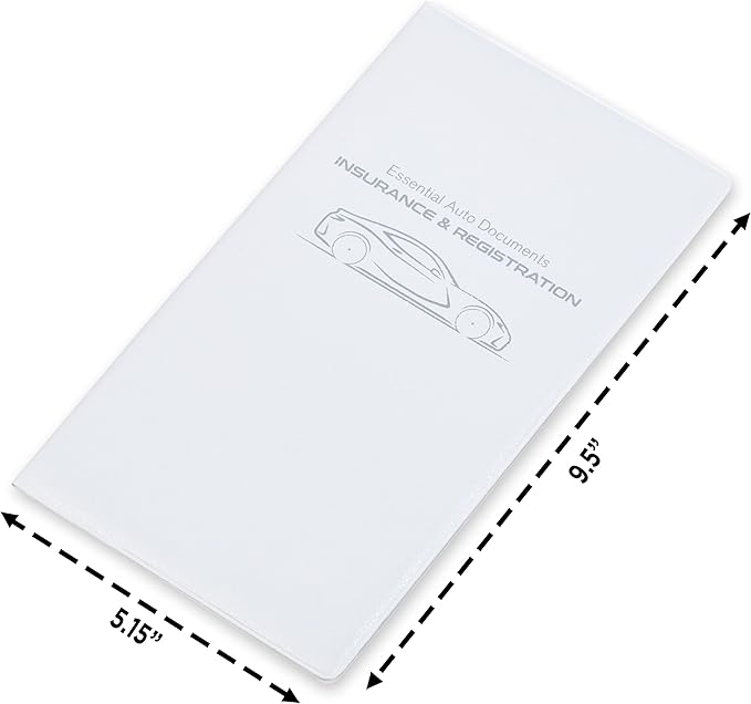 Andalus Auto Registration & Insurance Card Holder Pack of 2, Waterproof Essential Car Registration Holder with Hook & Velcro Closure, Perfect for Every Vehicles Glove Boxes (White - 9.5" x 5.15")