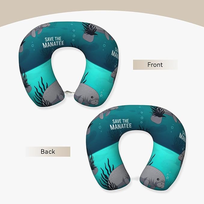 Neck Pillows for Travel Crazy Save Manatee, Women and Men Airplane Car Pillow, Neck Support U Shaped Pillow for Rest Pain Relief Sleeping