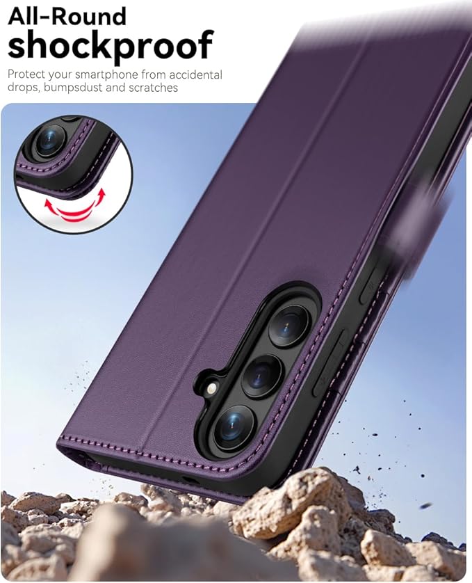 OCASE Compatible with Galaxy S25 Wallet Case, PU Leather Flip Folio Case with Card Holders RFID Blocking Kickstand [Shockproof TPU Inner Shell] Protective Phone Cover 6.2 Inch 2025, Dark Purple