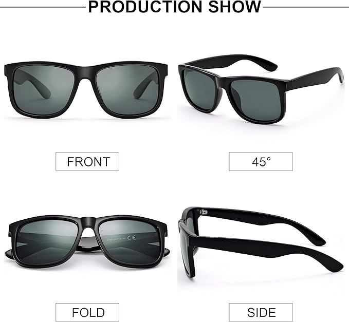 UV400 Polarized Sunglasses Men Women, Classic Square Lightweight Shades, Anti-Glare HD Trendy Sunnies for Leisure