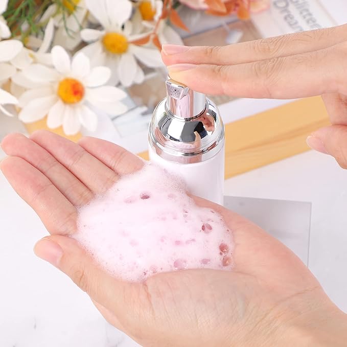 8 Pcs 1oz 30ml Plastic Foamer Pump Bottle Foam Dispenser Bottles Mini Liquid Foaming Bottles for Refillable Travel Hand Soap Foaming,Shampoo,Castile,Cleaning (Sliver+White)