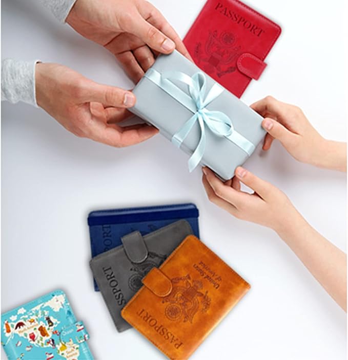 RSAquar Passport Holder for Women and Men, Premium PU Leather Travel Passport Wallet RFID Blocking Passport Cover Travel Documents Organizer with Pen Holder, Blue