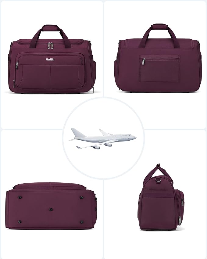HanTrip Carry on Duffel Bag Foldable Duffle Bags for Travel, Large Personal Item Bags for Airplanes, Weekender Overnight Mens Travel Tote Bag for Women Softside Carry on Luggage (Purple)