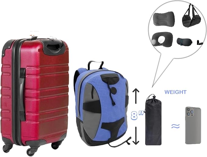 Portable Ultimate Comfort Set for Plane Sleep Kit at Plane Inflatable Travel Pillows Foot Rest Hammock Eye Mask Ear Plugs for Airplane Essentials for Seat Airplane Gadgets for Sleep Comfort (3B)