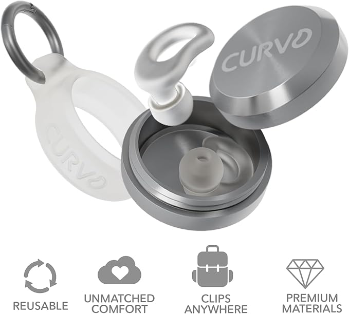 CURVD Everyday Earplugs + Case Clip Bundle, The Perfect earplug for Sleep, Travel, Noise Sensitivity/canceling + Case Clip Package Portable Waterproof Container & Silicone Sleeve for Ear Plugs(Cloud)