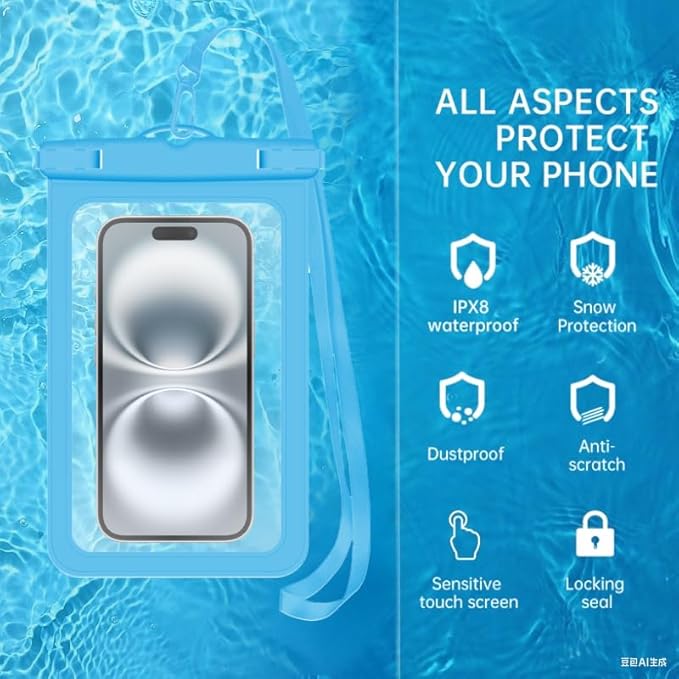 [Up to 6.9" 2 Pack Waterproof Phone Pouch Case,Waterproof Phone Bag for iPhone 17 16 15 14 13 Pro Max Plus Galaxy S25 S24 Ultar Plus+,IPX8 Cellphone Dry Bag Beach Travel Essentials-Blue