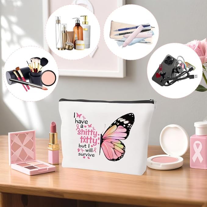 Breast Cancer Awareness Accessories Make up Bag Breast Cancer Survivor Gifts for Woman Pink Ribbon Cosmetic bag Inspirational Gifts for Women Patients Comfort Gift for Mom Grandma Friends Coworkers