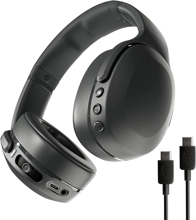 Skullcandy Crusher Evo Wireless Bluetooth Headphones with Extra USB-C Charging Cable, Multi-Sensory Bass, Noise Isolating Over-Ear Fit, 40 Hours Battery, Microphone for iPhone Android - True Black