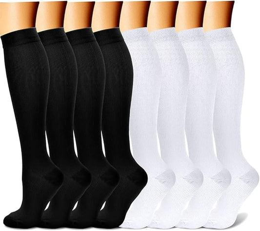 CHARMKING Compression Socks for Women & Men Circulation (8 Pairs) 15-20 mmHg is Best Support for Athletic Running,Cycling