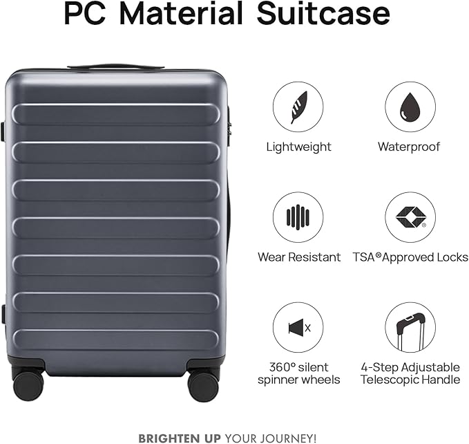 NINETYGO Medium Checked Luggage 26 Inch, Checking In Luggage with Smooth Spinner Wheels, Lightweight, Hard Shell PC Suitcase, Lightweight Travel Luggage, TSA Approved (Grey, Rhine Basic)