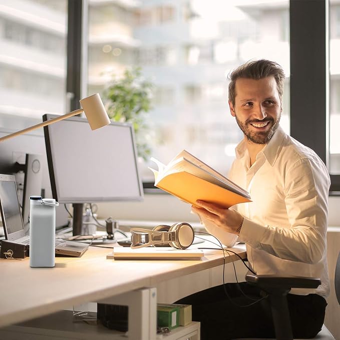 E-Senior Collapsible Water Bottle BPA Free - 20 oz Foldable Water Bottle for Travel Sports Bottles with Triple Leak Proof Lightweight (Grey)