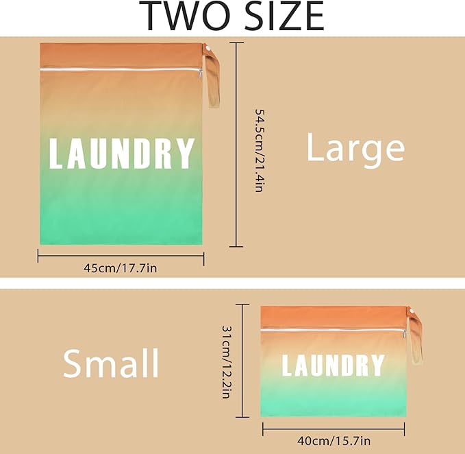 2 Pcs Large Travel Laundry Bag - Waterproof Wet Dry Bag for Gym, Swimming, Yoga - Washable Dirty Clothes and Bathing Suit Workout Bag (Green+Orange)