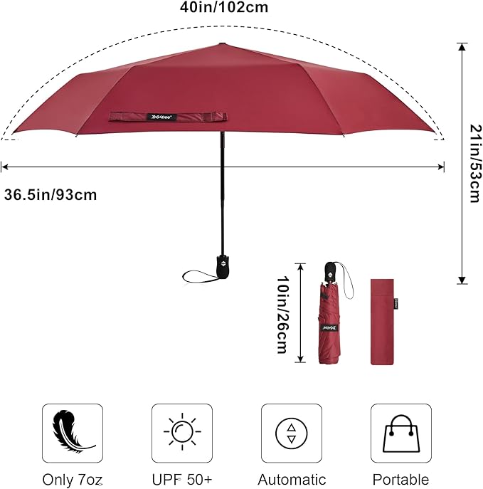 G4Free Mini Ultralight Umbrella UPF 50+ UV Protection Compact Lightweight Travel Umbrella Super Slim Small Portable Automatic Open and Close,40 Inch