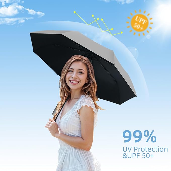 Compact Travel Umbrella, Small Pocket Mini Umbrella for Purse Wallet, UV Sun Rain Umbrellas for Backpack, Portable Folding Umbrellas for Women Kids