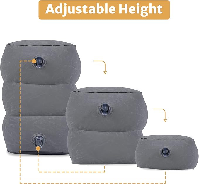 (2-Pack) Inflatable Airplane Footrest Pillow | Inflatable Kids Travel Bed | Adjustable Height Inflatable Foot Rest for Air Travel, Car, Home, Office | Airplane Bed for Toddler | Kids Travel Essentials