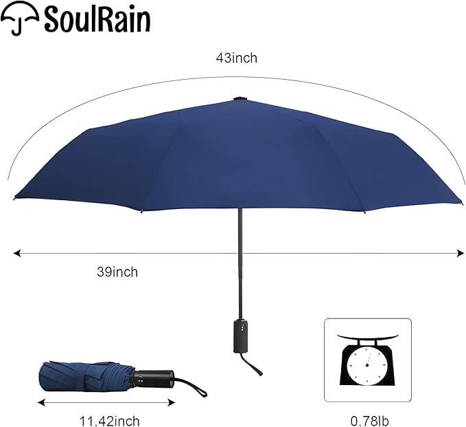 SoulRain Travel Umbrella - Compact Umbrella for Rain - Perfect Large Auto Folding Umbrella - Ideal Car umbrella, Small umbrella, and Travel Companion